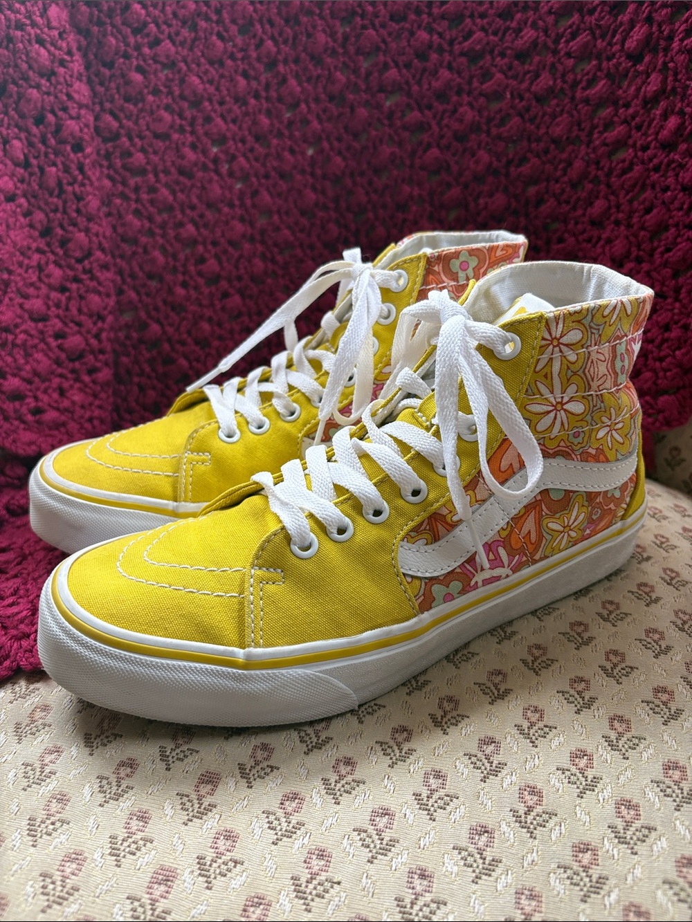 Vans Yellow Floral High-Top Women's Sneakers